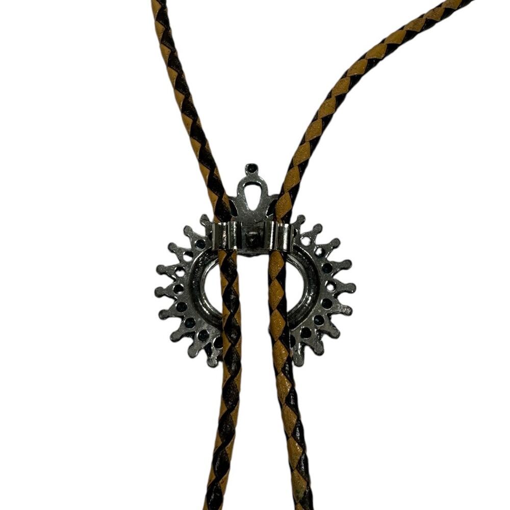 Boho Western Faux Turquoise Bolo Tie Necklace Squash Blossom Brown Tan Rodeo - Picture 4 of 5